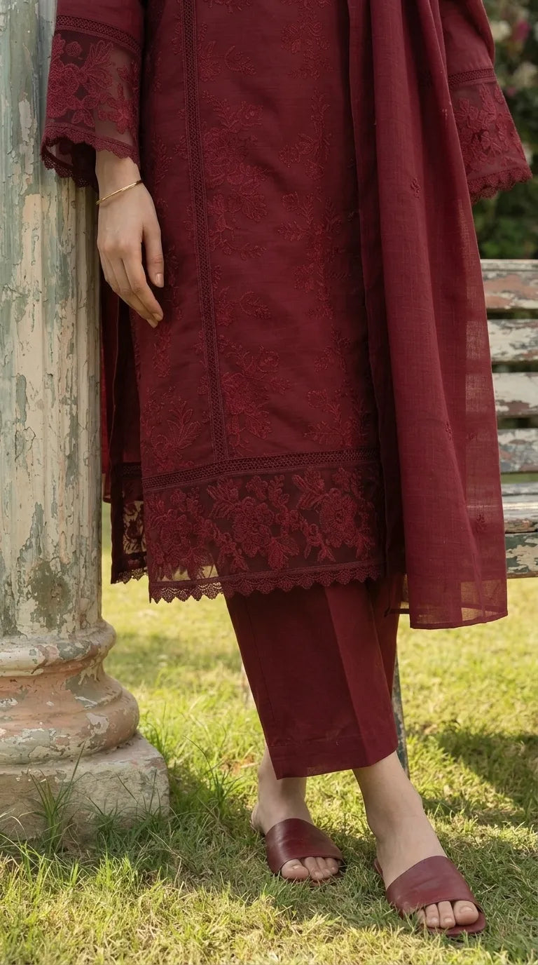 3 PC Embellished Khaddar Stitched Suit PW608513