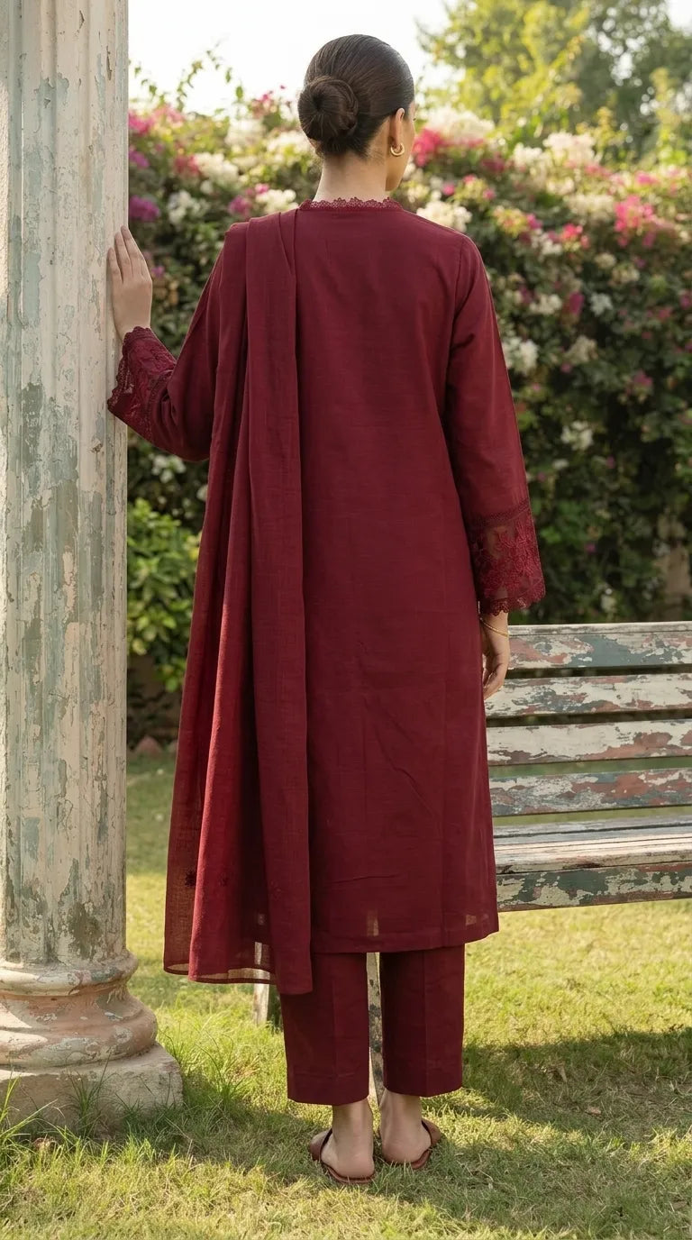 3 PC Embellished Khaddar Stitched Suit PW608513