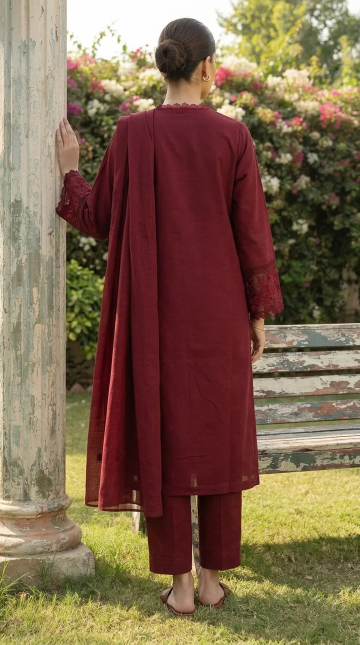 3 PC Embellished Khaddar Stitched Suit PW608513