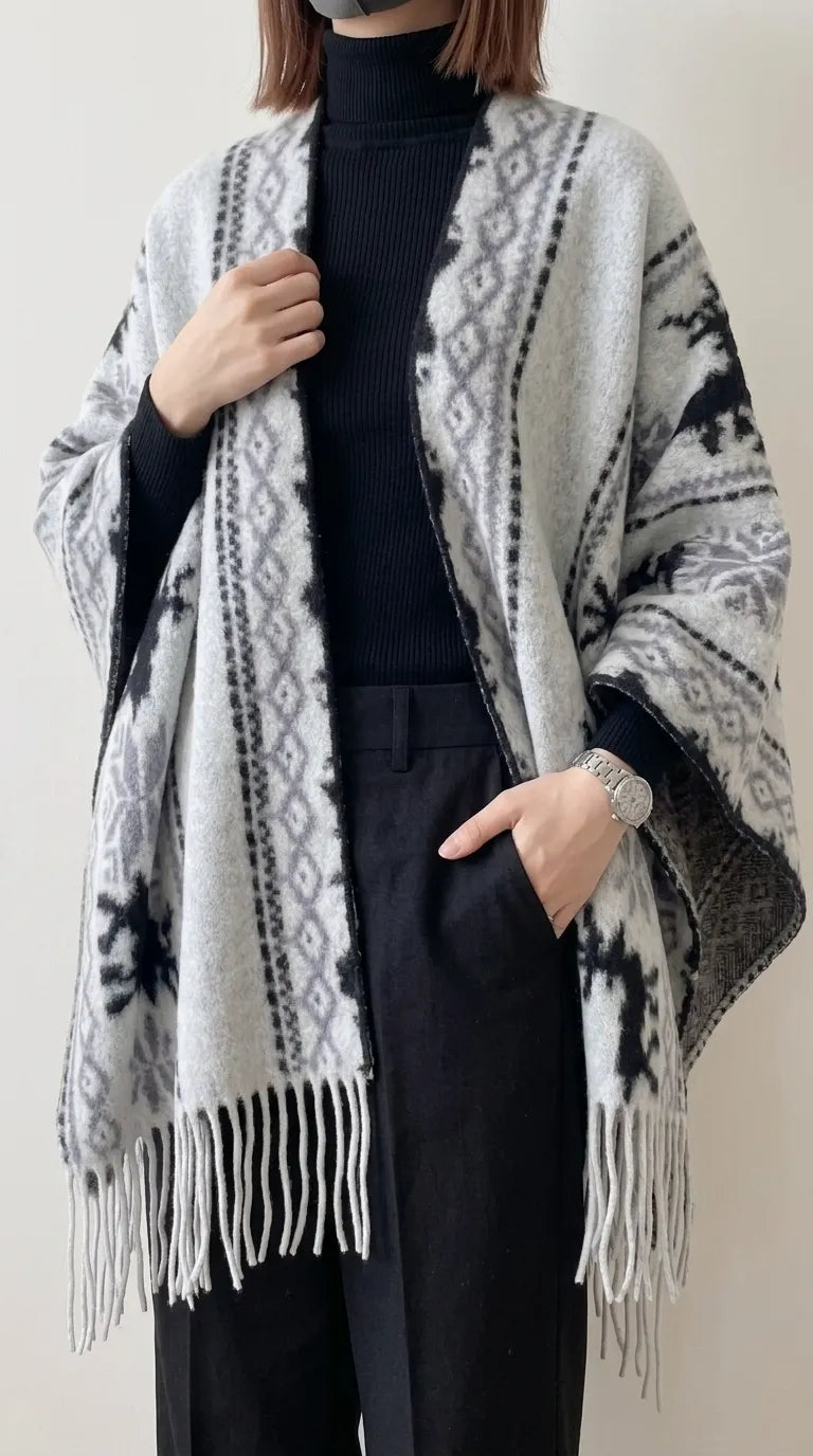 Black Acrylic Cape Shawl PW610001