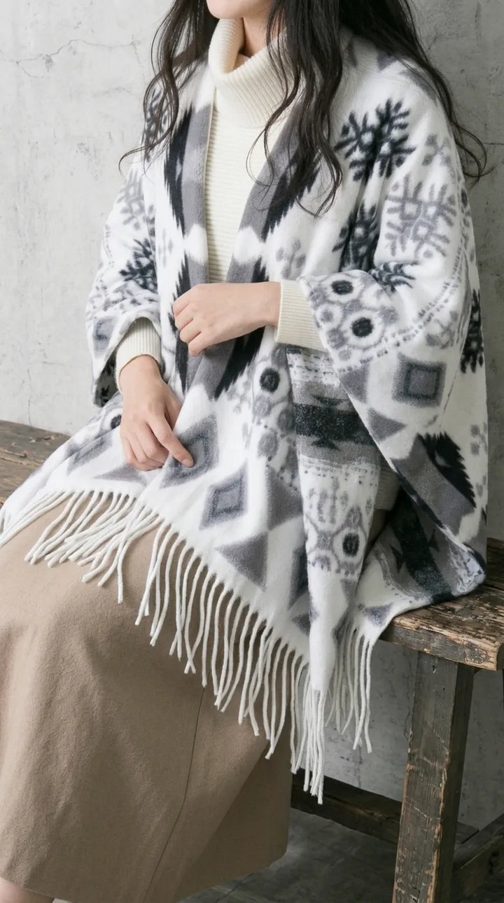 Off/White Acrylic Cape Shawl PW610393