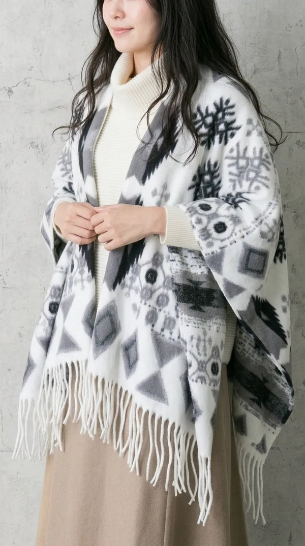 Off/White Acrylic Cape Shawl PW610393