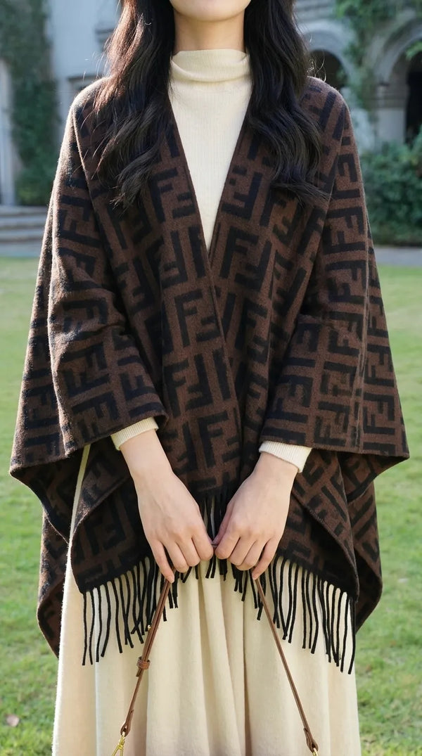 Brown Acrylic Cape Shawl PW610402