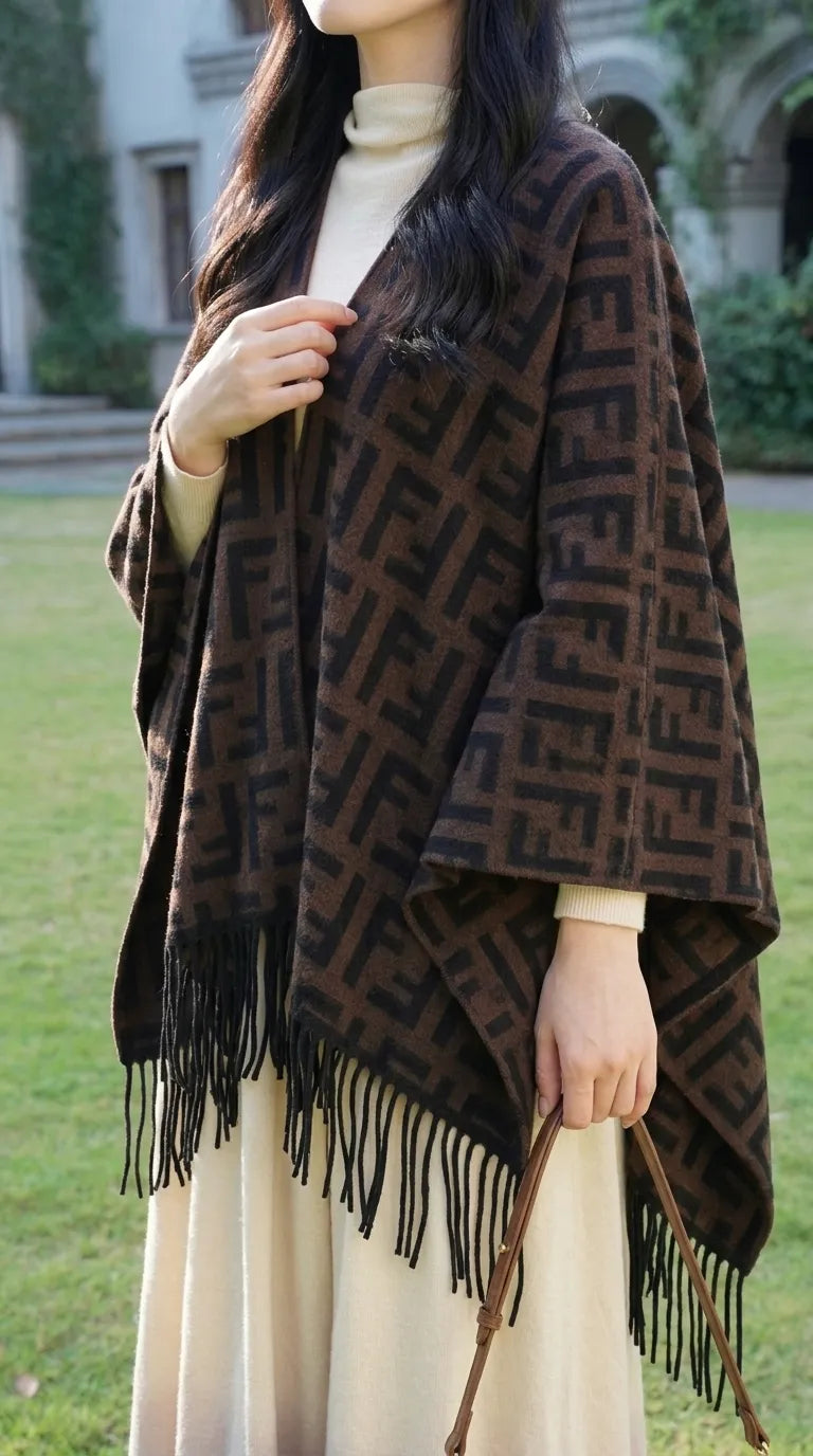 Brown Acrylic Cape Shawl PW610402