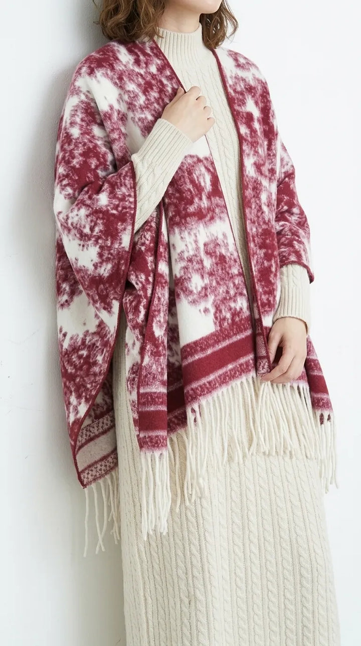 Maroon Acrylic Cape Shawl PW610605