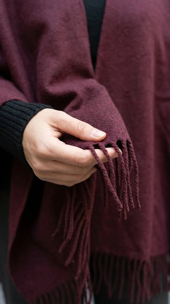 Maroon Acrylic Cape Shawl PW610805