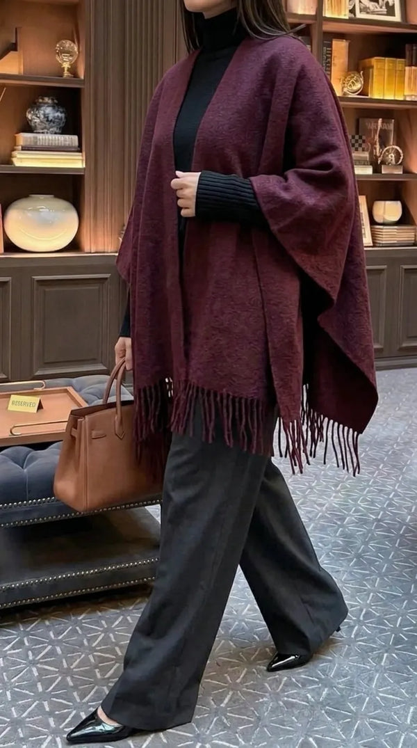 Maroon Acrylic Cape Shawl PW610805