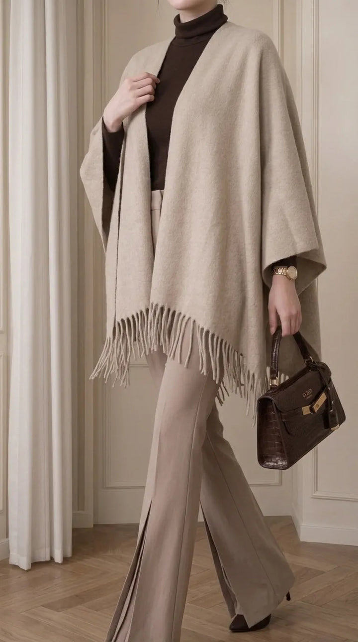 Beige Acrylic Cape Shawl PW610862