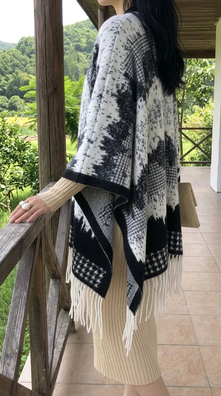 Black Acrylic Cape Shawl PW611001
