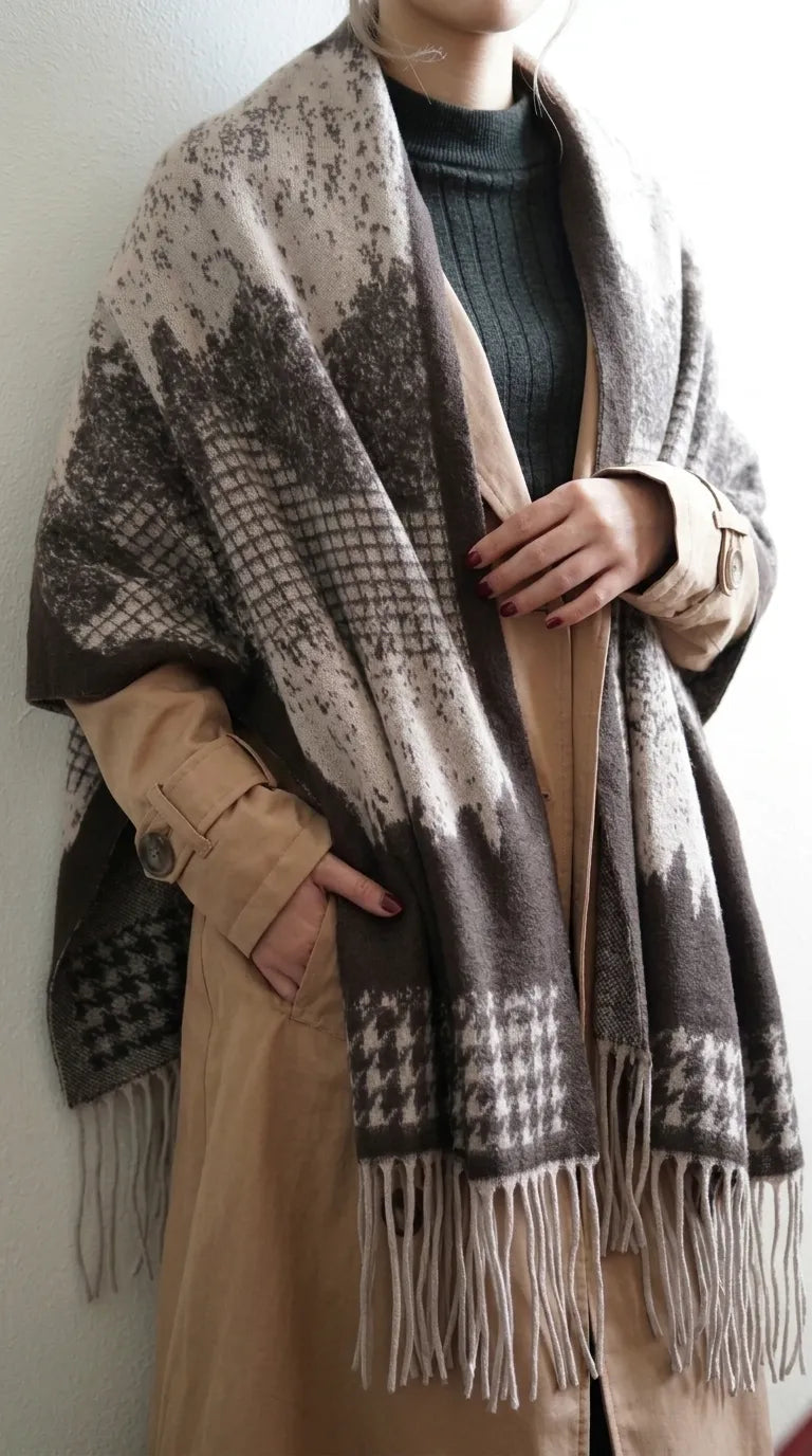Brown Acrylic Cape Shawl PW611002
