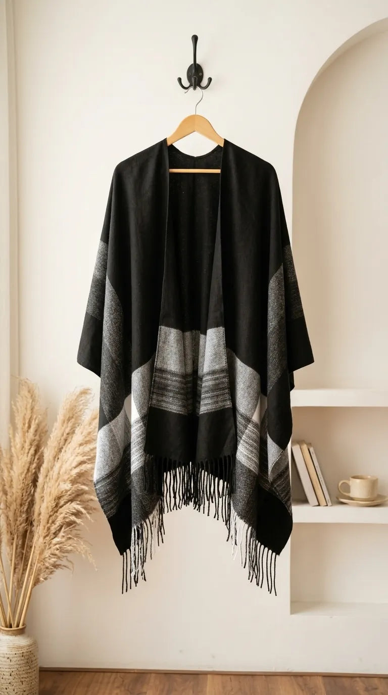 Black Acrylic Cape Shawl PW611801