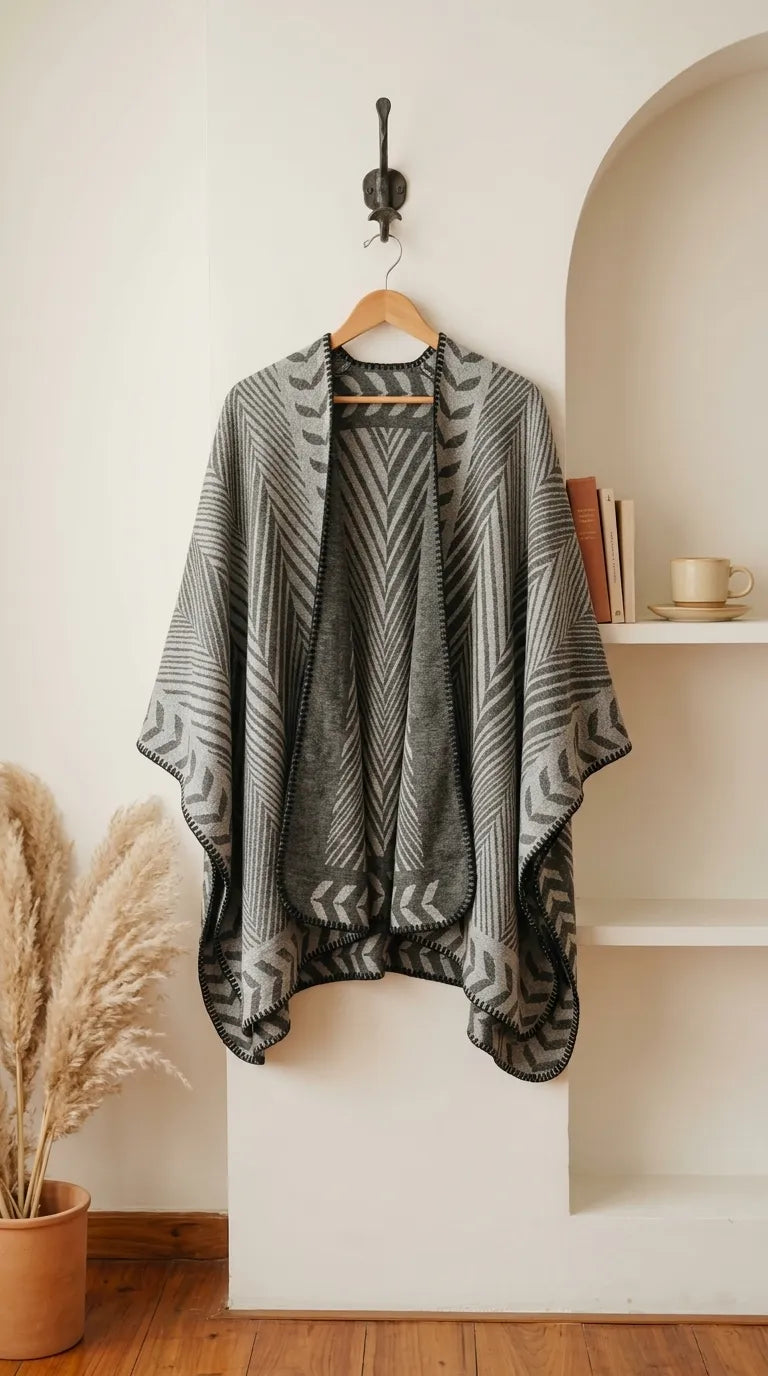 Grey Acrylic Cape Shawl PW611907
