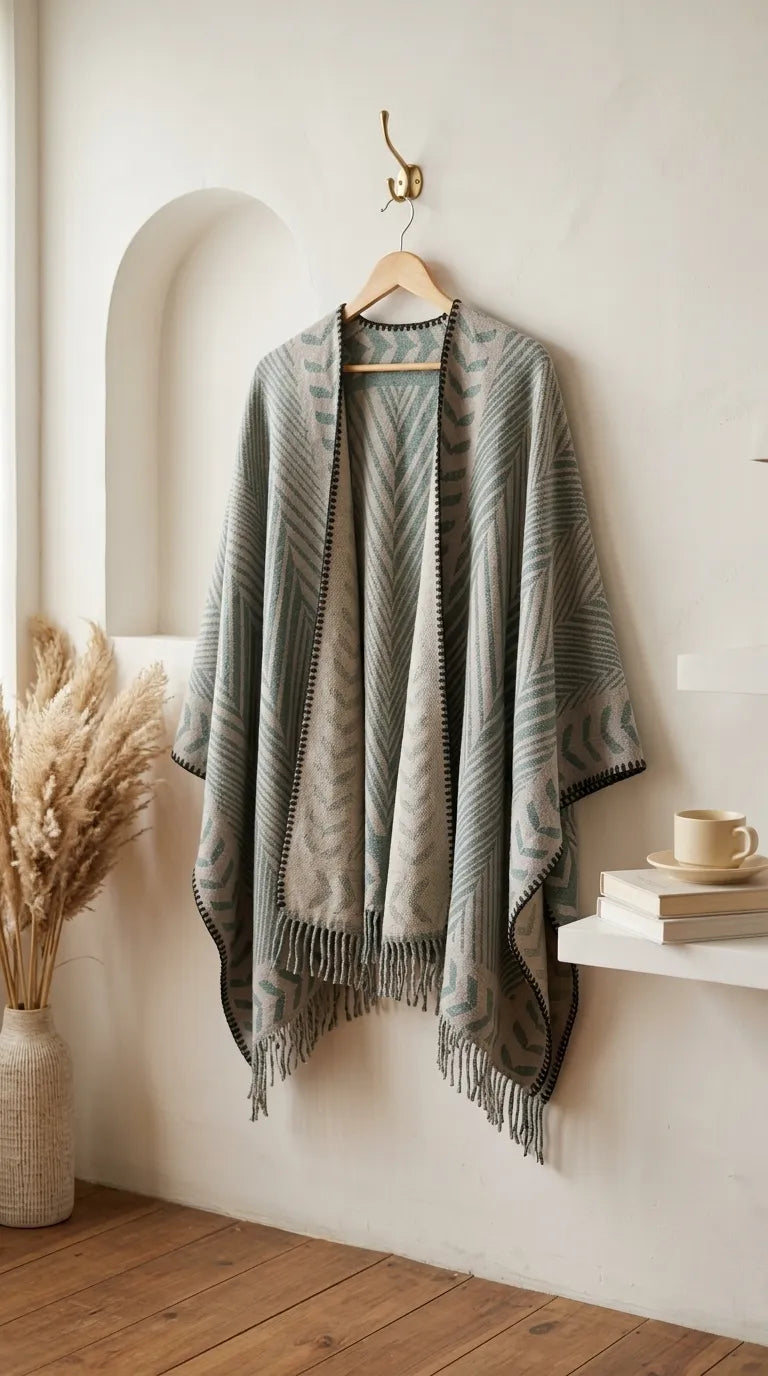 Green Acrylic Cape Shawl PW611911