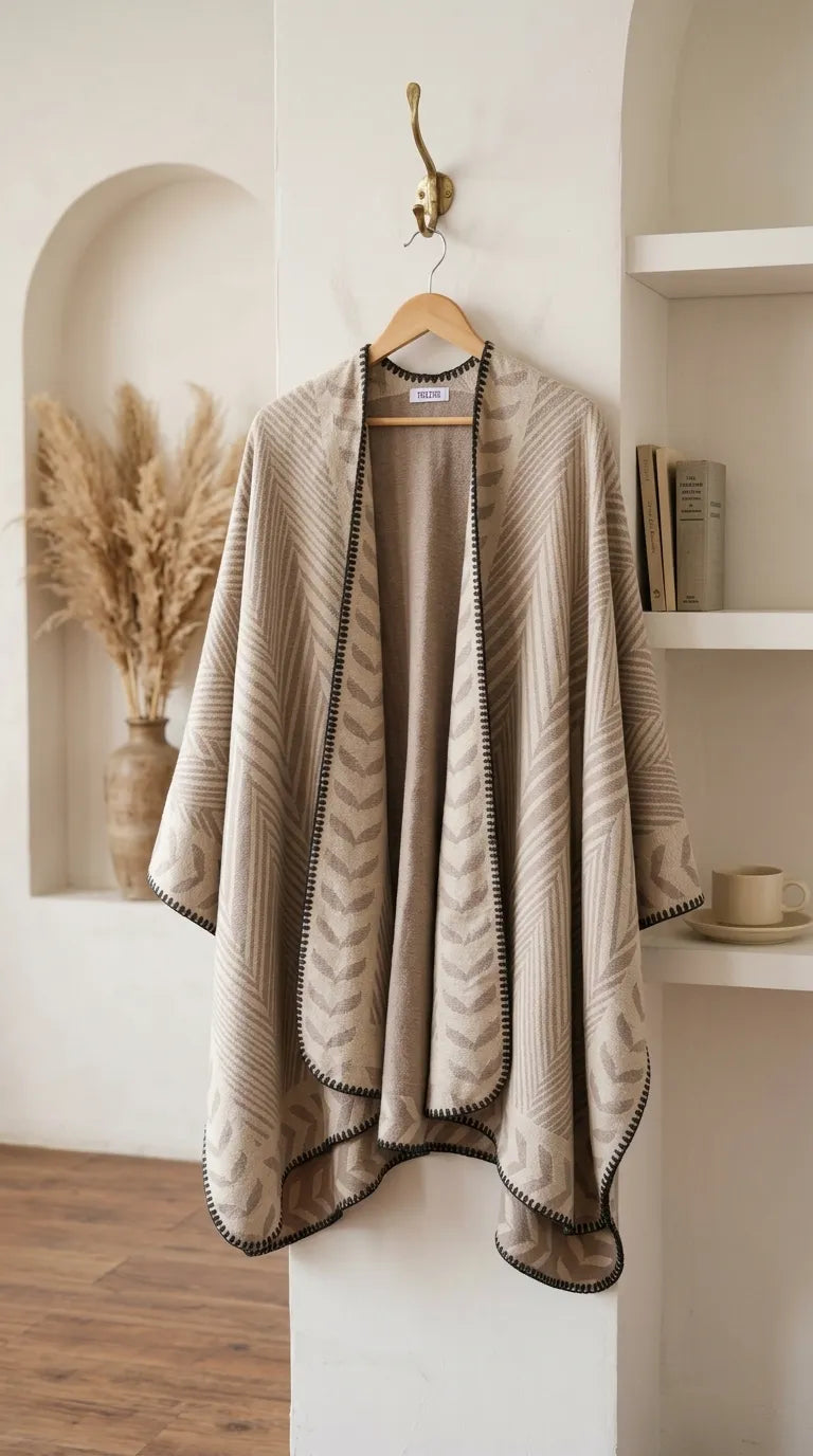 Beige Acrylic Cape Shawl PW611962