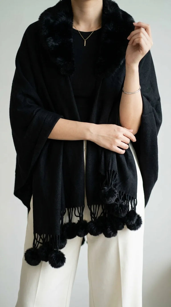 Black Winter Cape Shawl PW612801