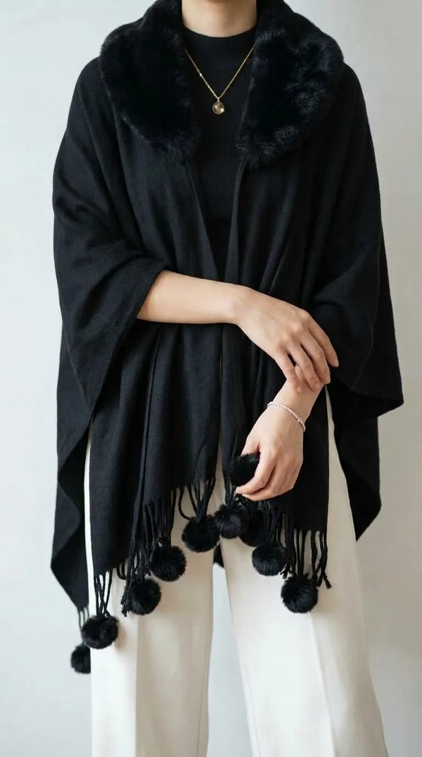 Black Winter Cape Shawl PW613001