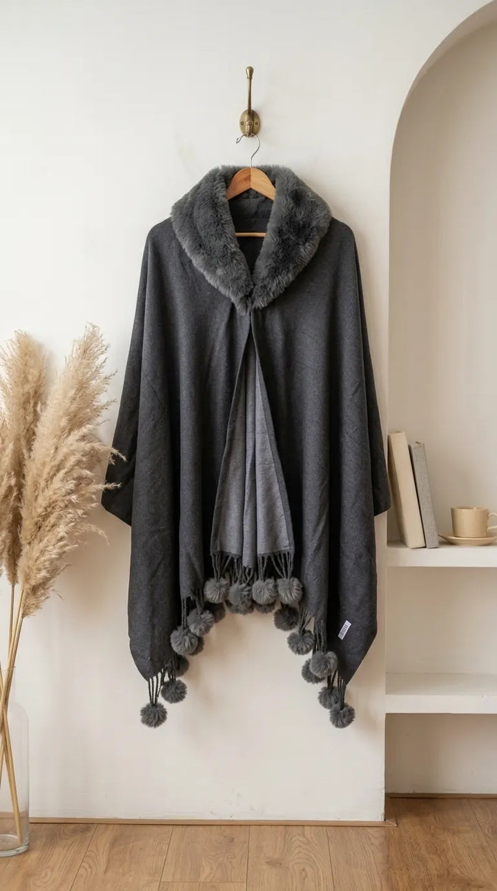 Grey Acrylic Cape Shawl PW613007