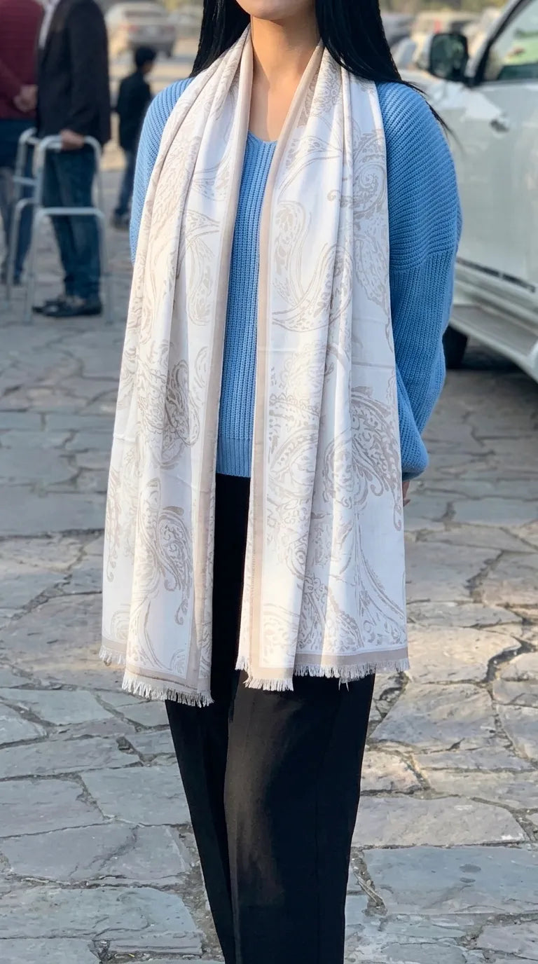 Cream Winter Acrylic Stole PW614008
