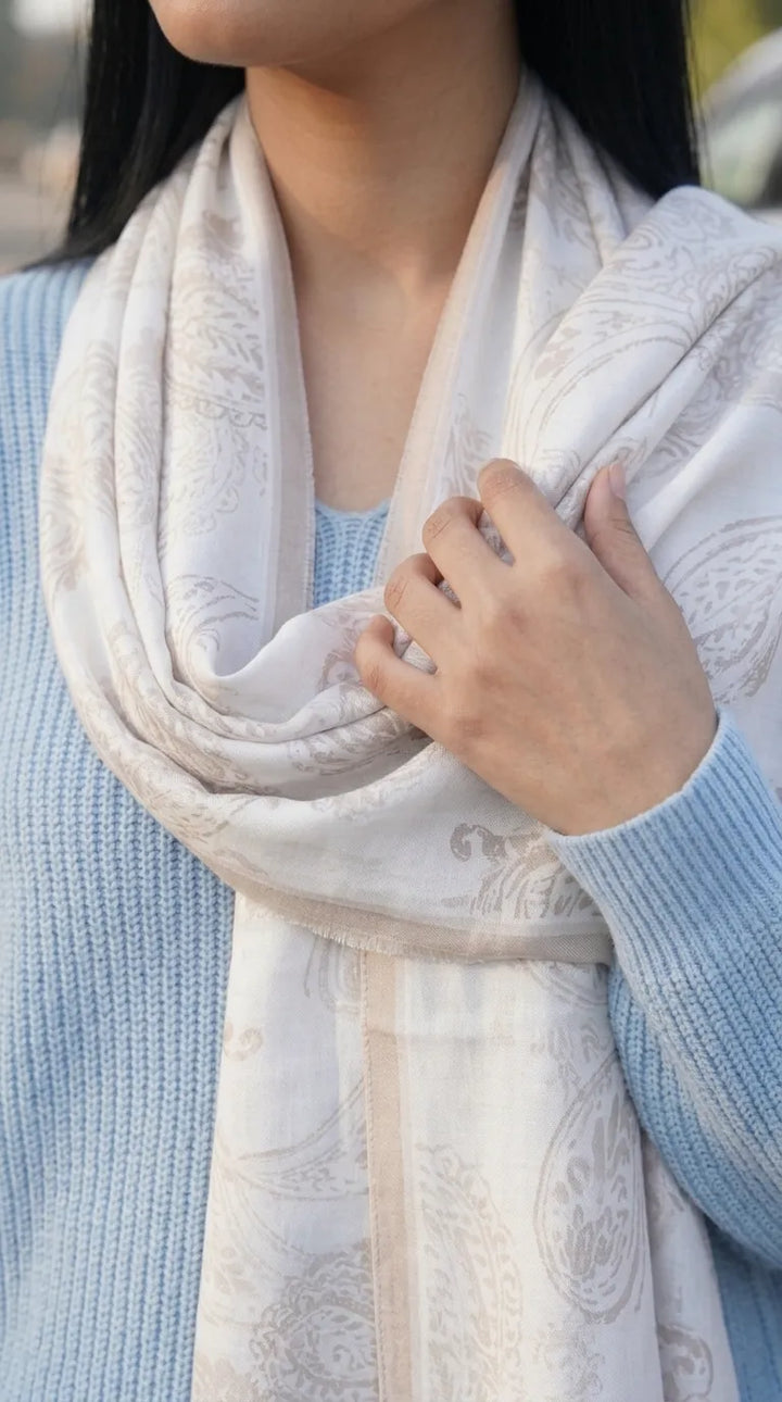 Cream Winter Acrylic Stole PW614008