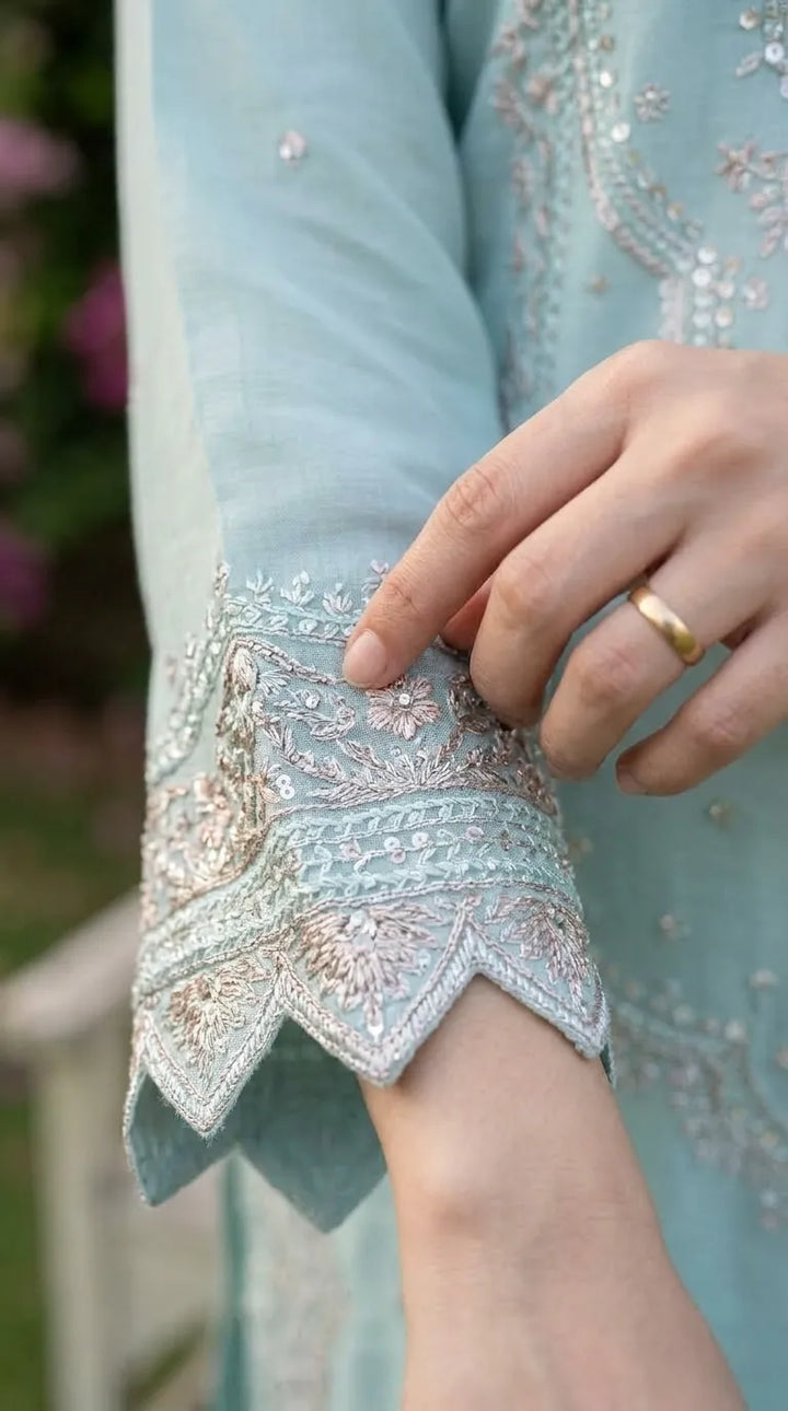 3 PC Embellished Raw Silk Stitched Suit PF618511