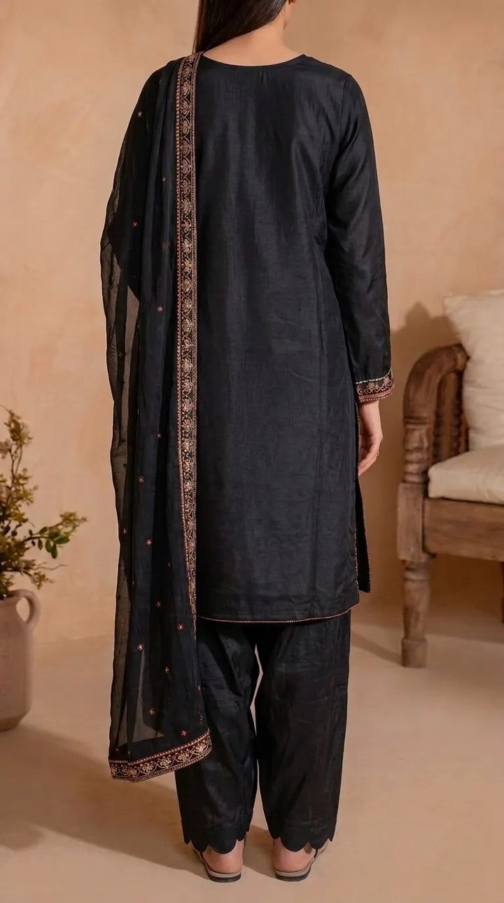 3 PC Embellished Velvet Stitched Suit PW627101
