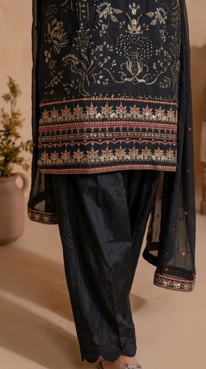 3 PC Embellished Velvet Stitched Suit PW627101