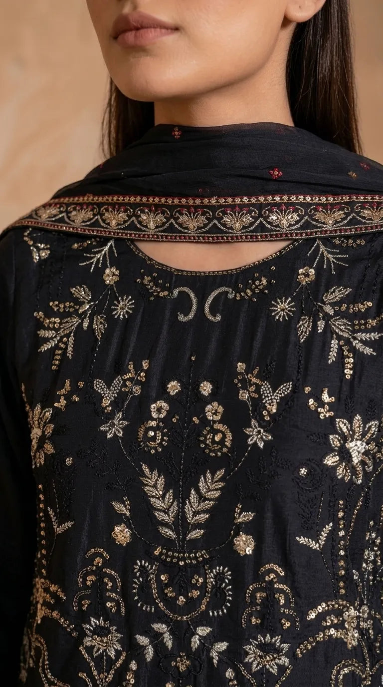 3 PC Embellished Velvet Stitched Suit PW627101