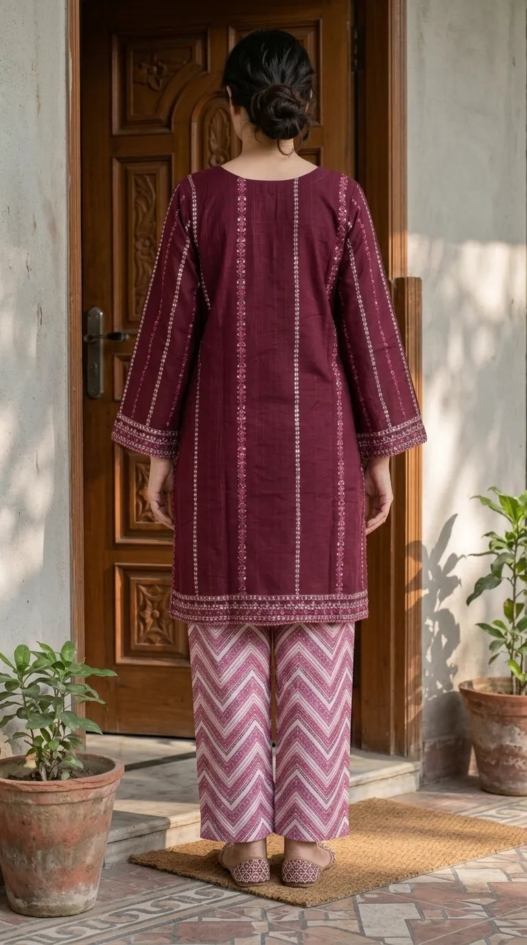 2 PC Embellished Khaddar Stitched Suit PW628405