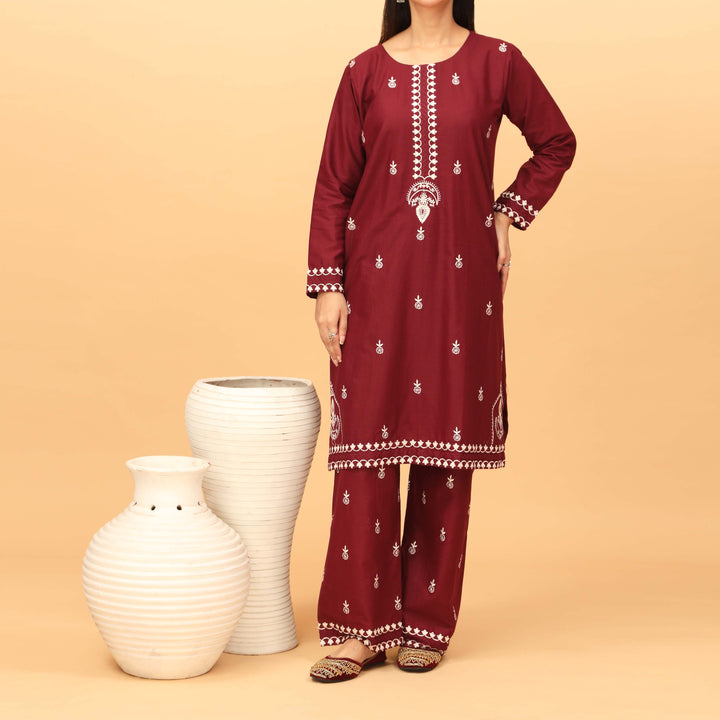 2PC- Embroidered Cambric Suit PW9051