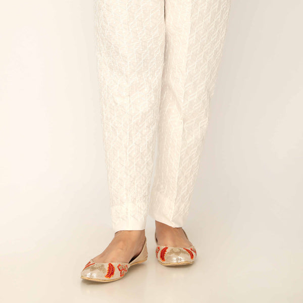 White Straight Fit Embellished Trouser PW9504