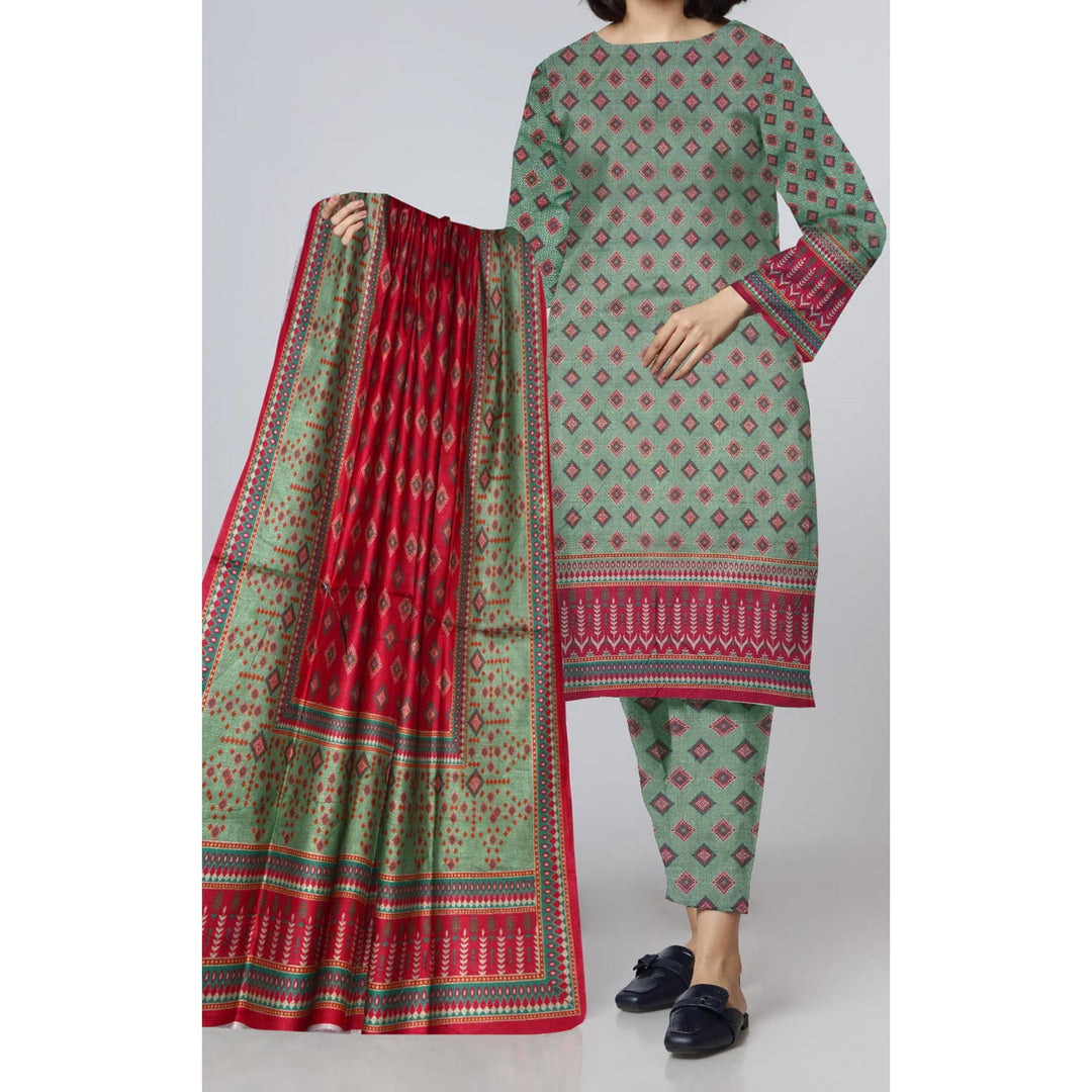 3PC- Unstitched Digital Printed Dhanak Suit PW9511