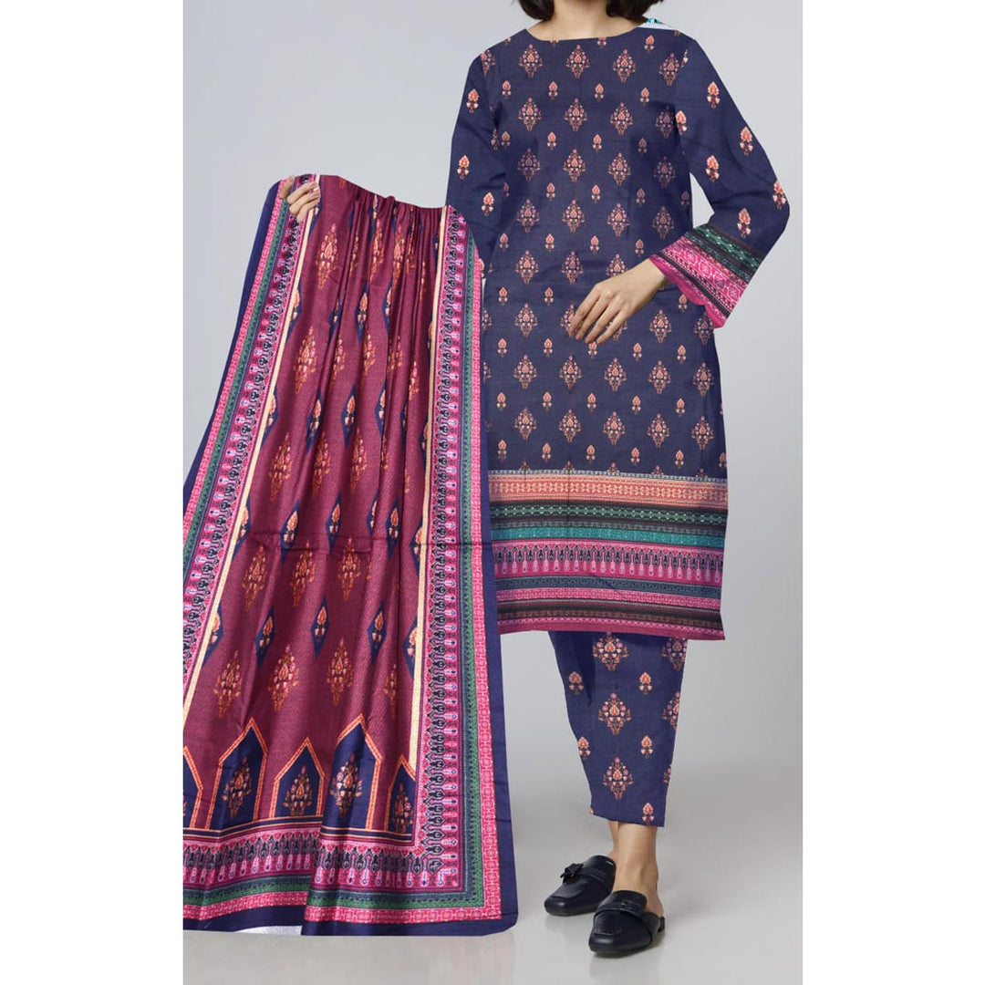 3 PC- Unstitched Digital Printed Dhanak Suit PW9513