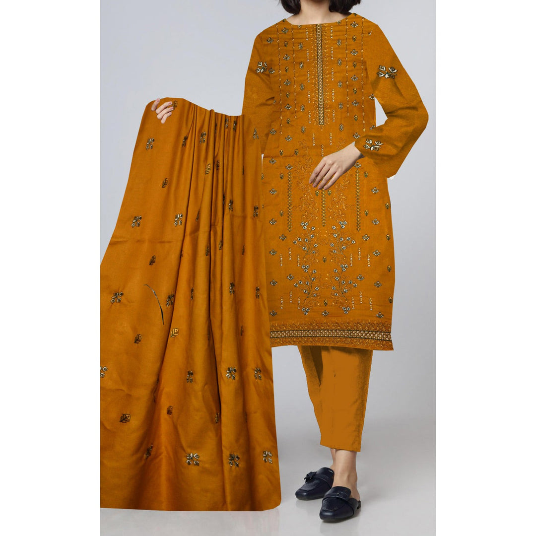 3PC- Unstitched Premiuim Embroidered Dhanak Suit PW9580