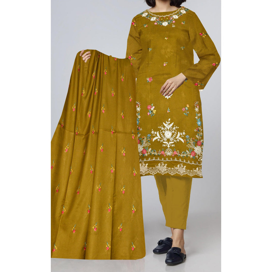 3PC- Unstitched Digital Embroidered Dhanak Suit PW9582