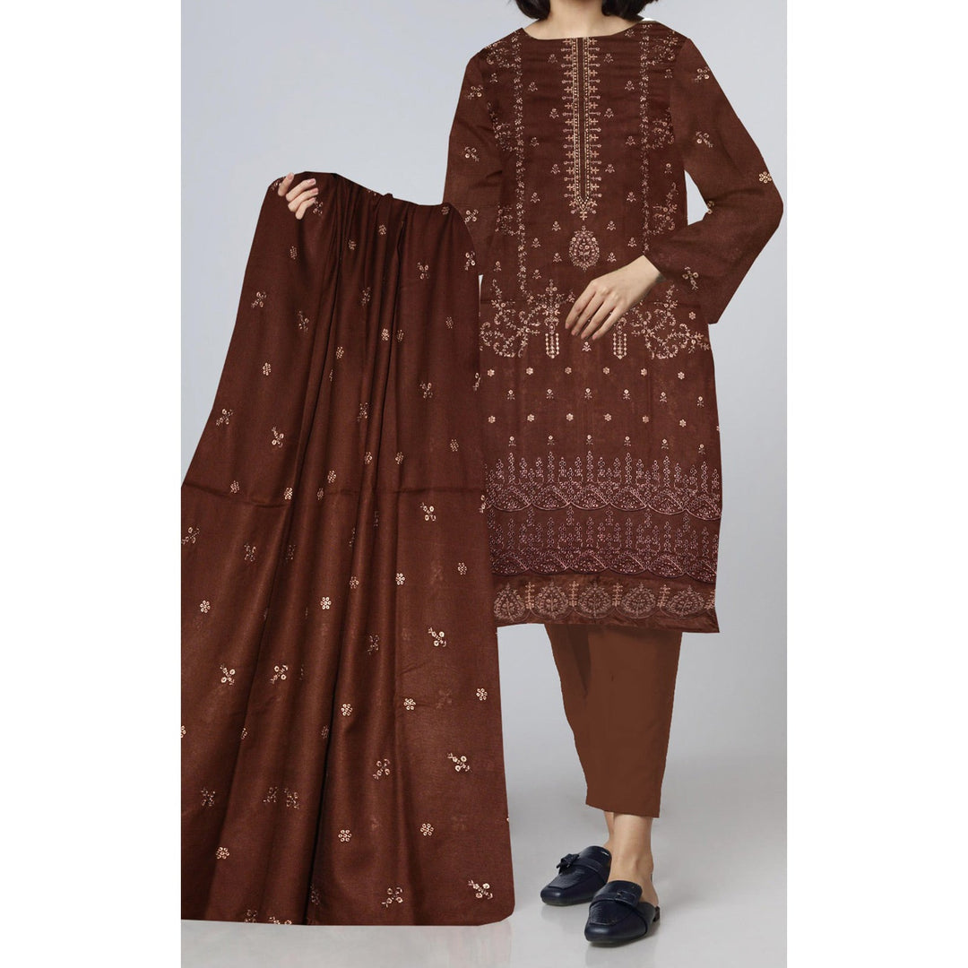 3PC- Unstitched Digital Embroidered Dhanak Suit PW9583