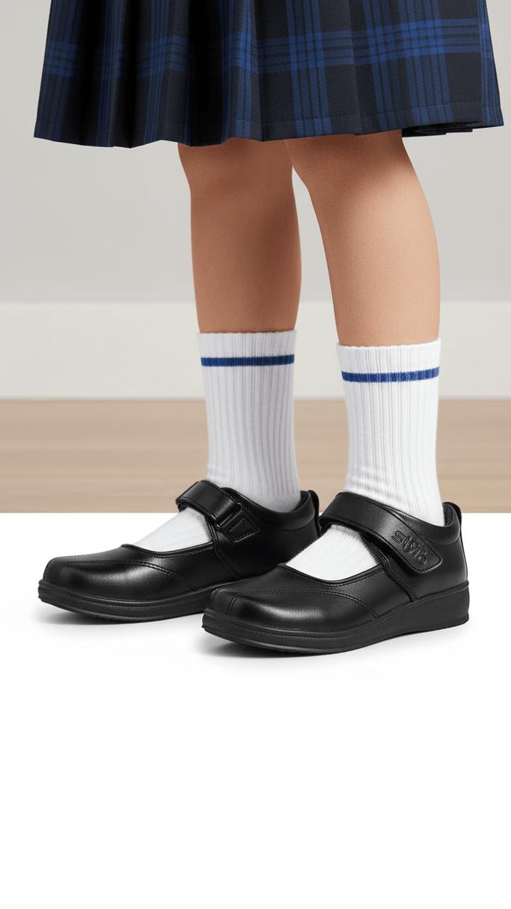 Girls Black Velcro Strap School Shoes SK0052