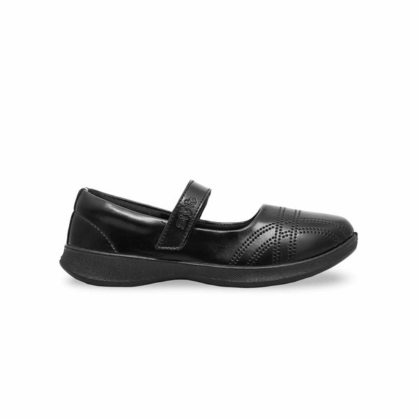 Girls Black Velcro Strap School Shoes SK0056