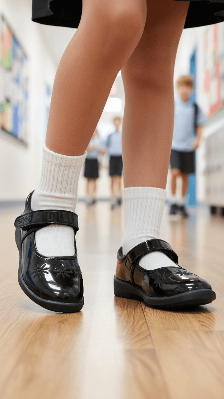 Girls Black Velcro Strap School Shoes SK0065