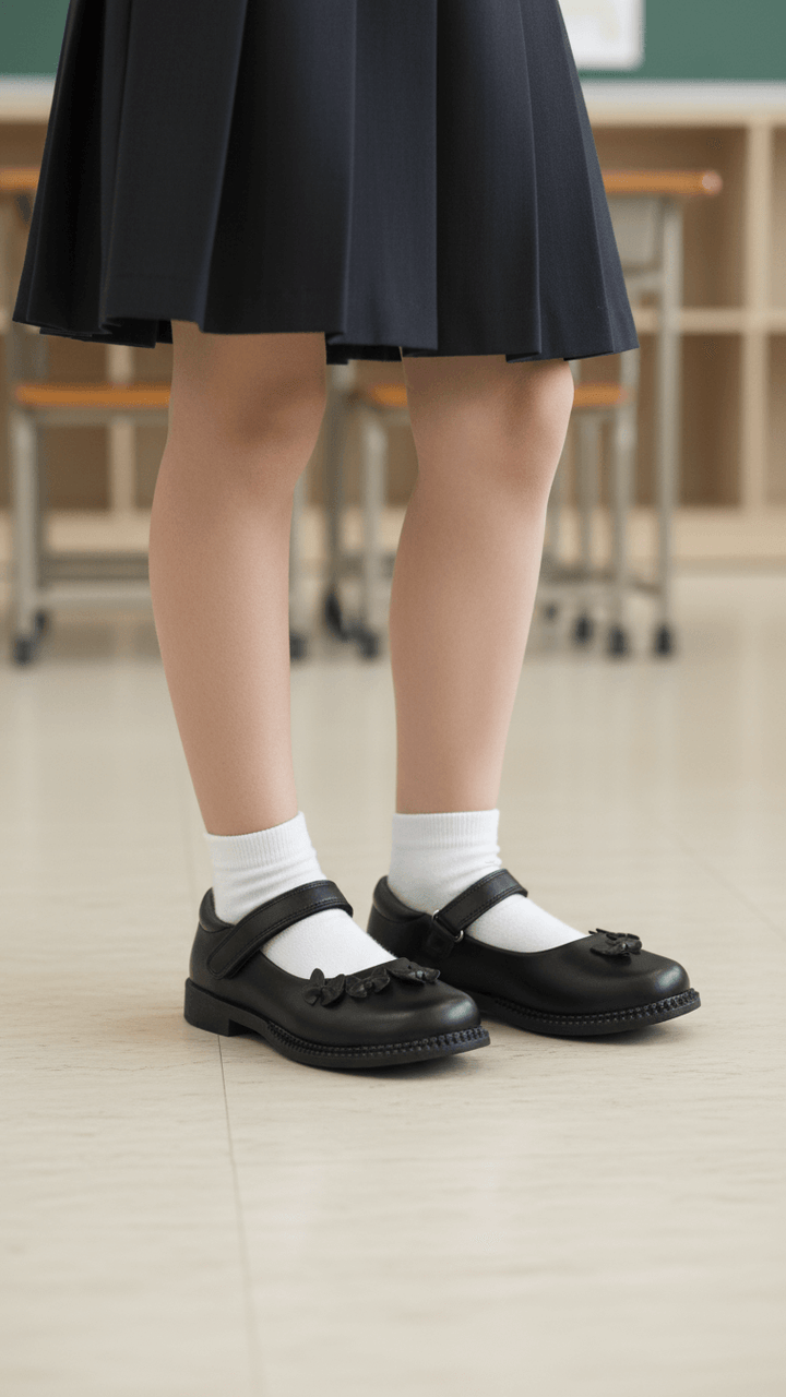 Girls Black Velcro Strap School Shoes SK0085