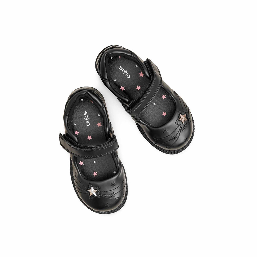 Girls Black Velcro Strap School Shoes SK0086