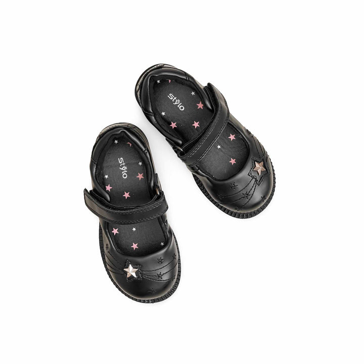 Girls Black Velcro Strap School Shoes SK0086