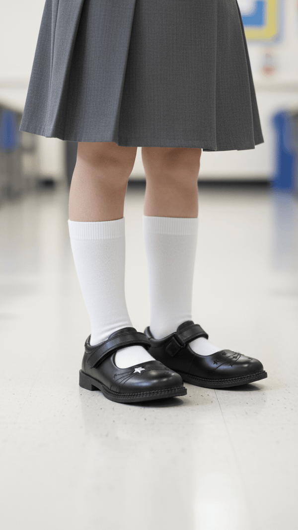 Girls Black Velcro Strap School Shoes SK0087