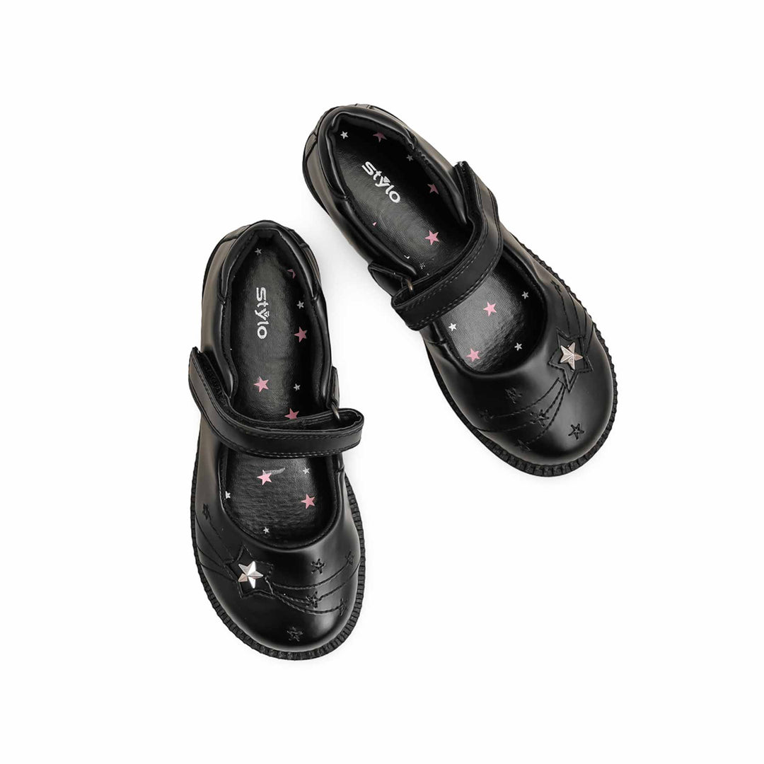 Girls Black Velcro Strap School Shoes SK0087