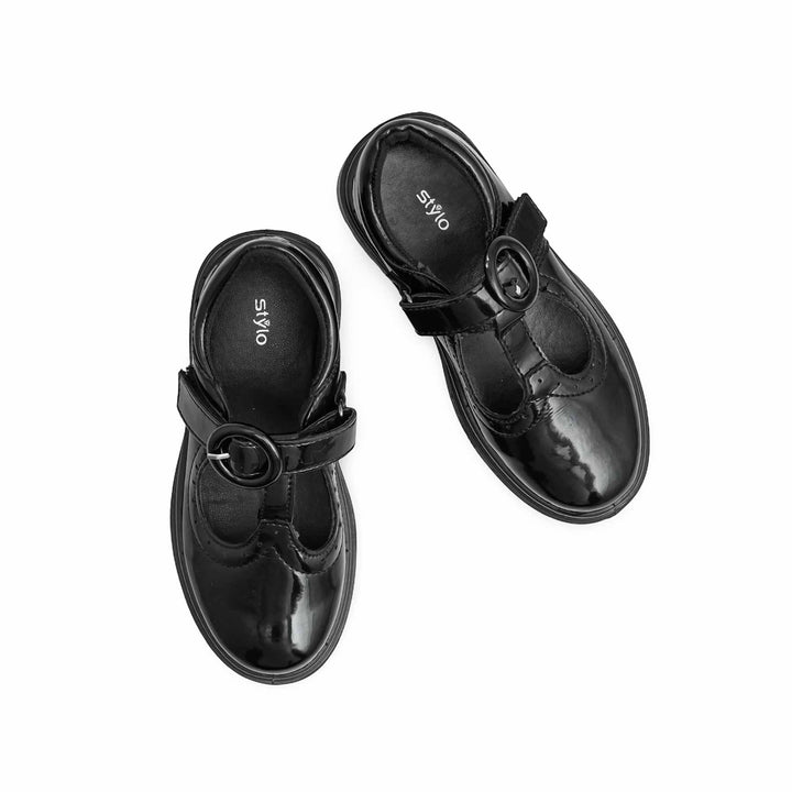 Girls Black Velcro Strap School Shoes SK0090