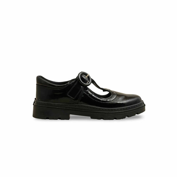 Girls Black Velcro Strap School Shoes SK0091