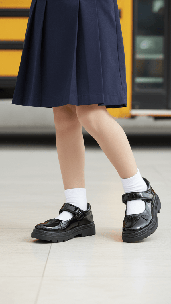 Girls Black Velcro Strap School Shoes SK0092