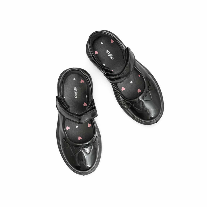 Girls Black Velcro Strap School Shoes SK0092