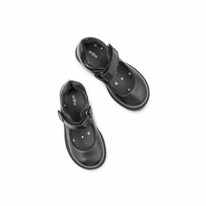 Girls Black Velcro Strap School Shoes SK0098