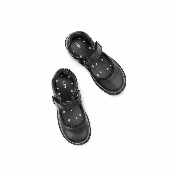 Girls Black Velcro Strap School Shoes SK0099
