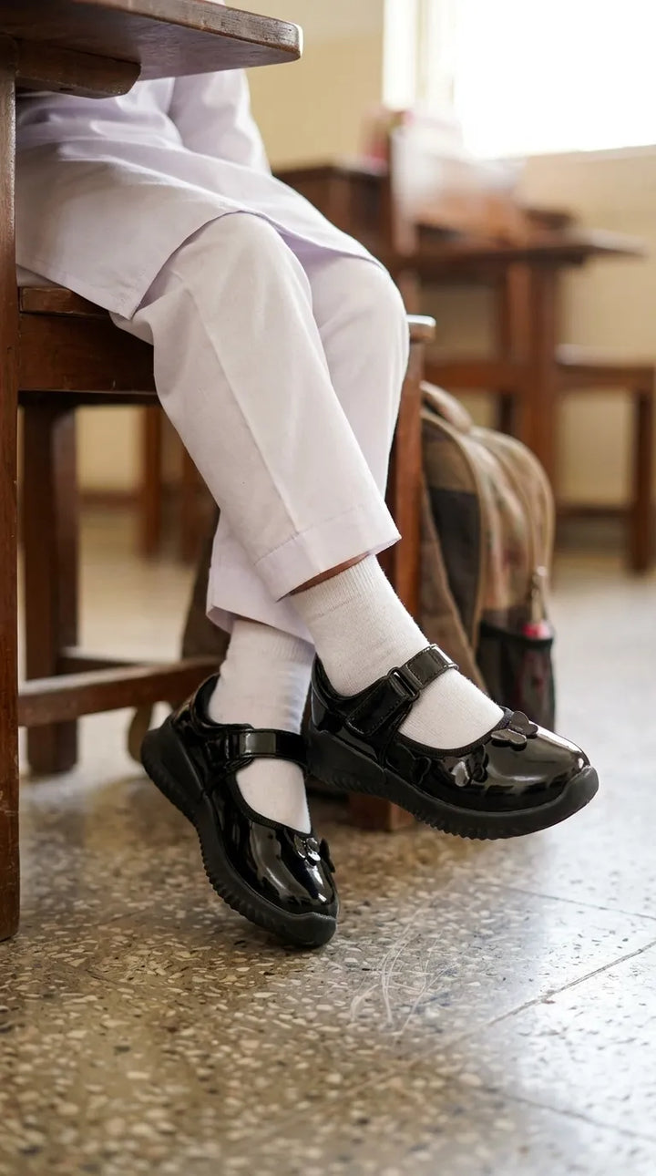 Girls Black Velcro Strap School Shoes SK0100